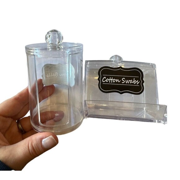 Acrylic QTip Cotton Swab and Cotton Round Ball Holder Dispenser Set - Picture 2 of 3